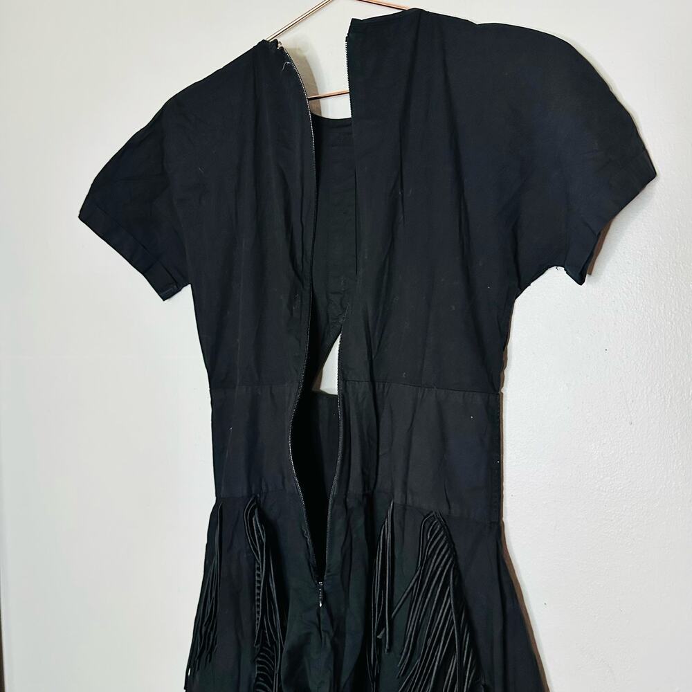 BIBHU MOHAPATRA Black Mid Cutout Fringe Detail Western Midi Dress size 8 - Picture 10 of 11